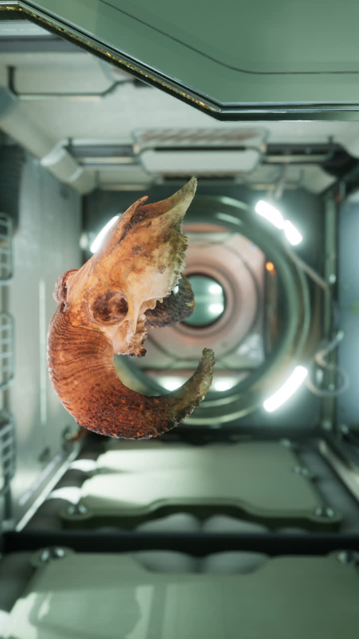 cráneo alienígena en un corredor futurista