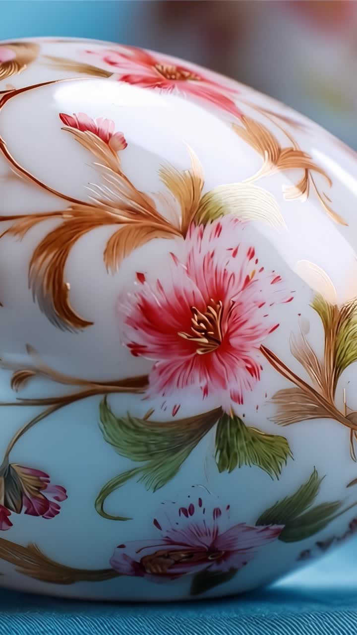 Delicate Floral Design on a Beautiful Decorative Egg with Intricate Painting of Blossoms and Leaves, Showcasing Artistic Craftsmanship and Vibrant Colors