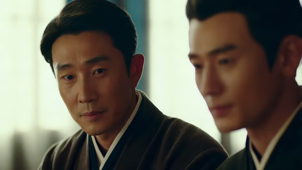 공식 의복 을 입은 두 사람 이 대화 하고 있다