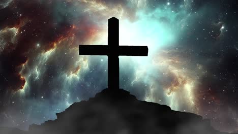 cross on hill silhouette with space background