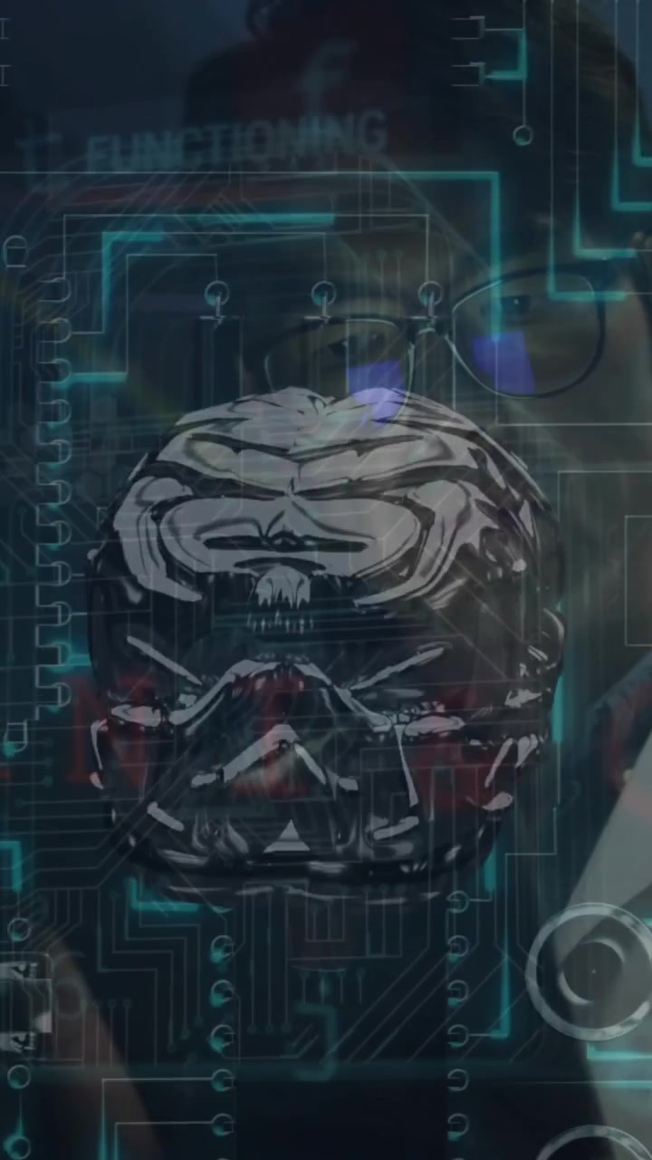 Animation of computer circuit board and digital brain over asian man in server room