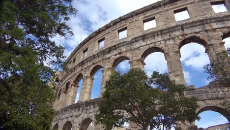 view looking up at the remarkable amphitheater in pula croatia