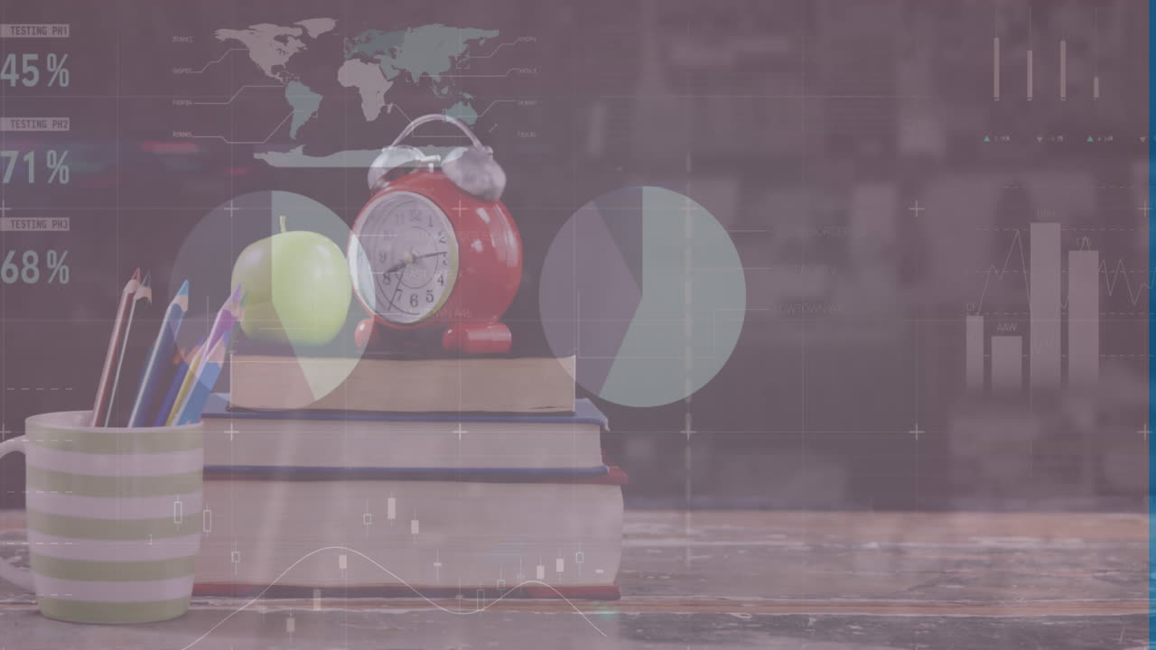 Animasi pemrosesan data di atas perlengkapan sekolah