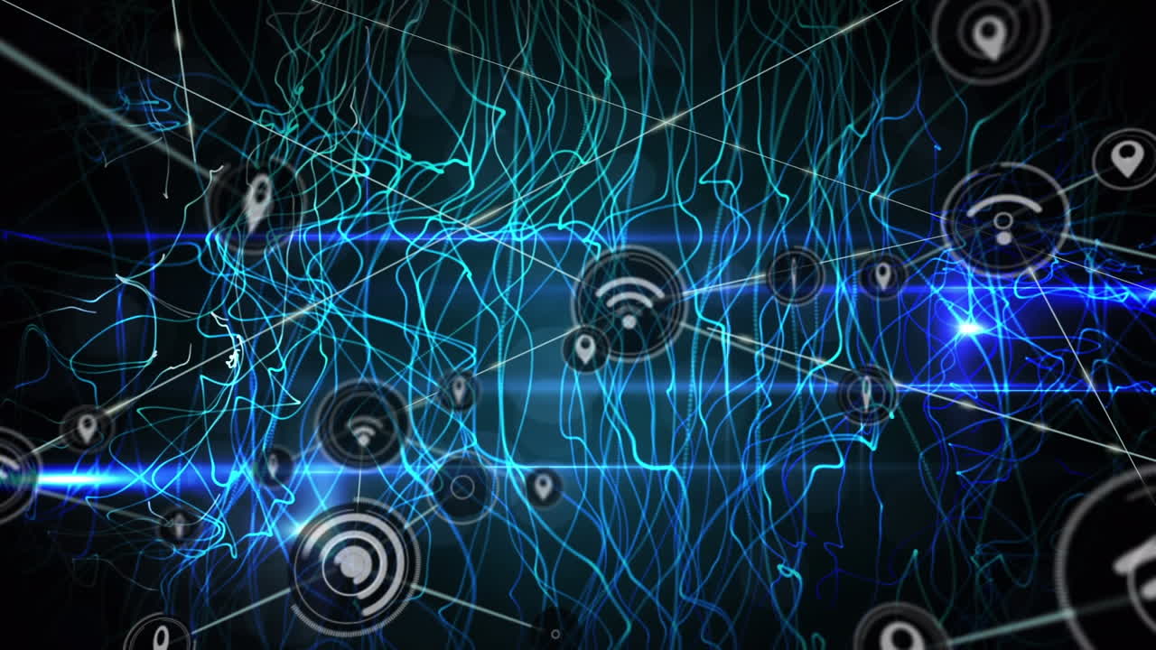 las ondas abstractas azules sobre un fondo negro.