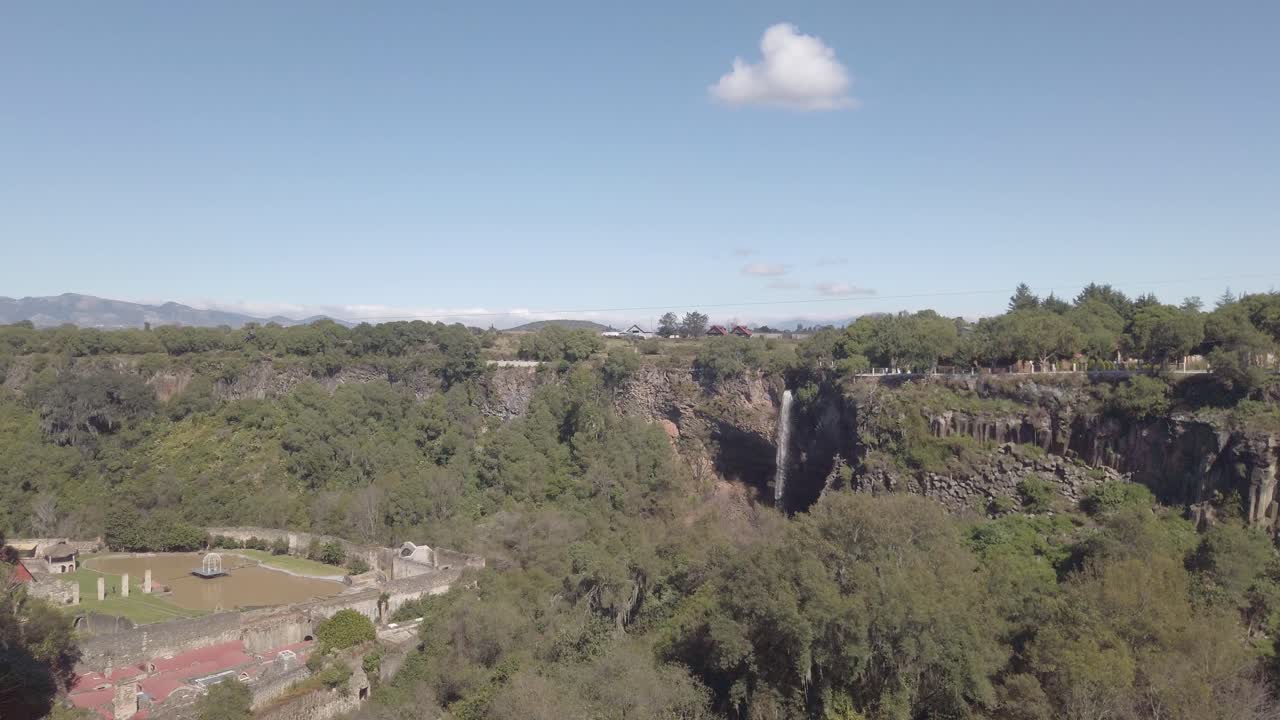 Waterfall from the basalt prisms geological formation, zip line, San Miguel Regla, Mexico 3