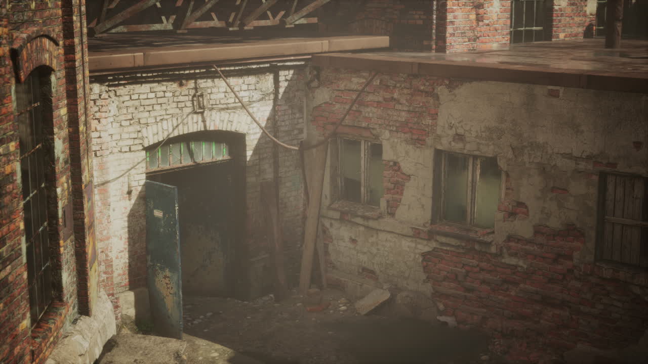 매우 심하게 오염 된 산업 공장의 폐허