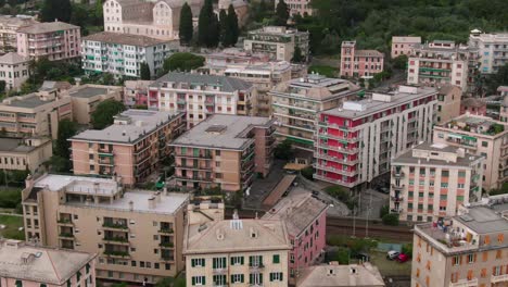 Apartment-building-district-of-Genoa-city,-cinematic-aerial-drone-view