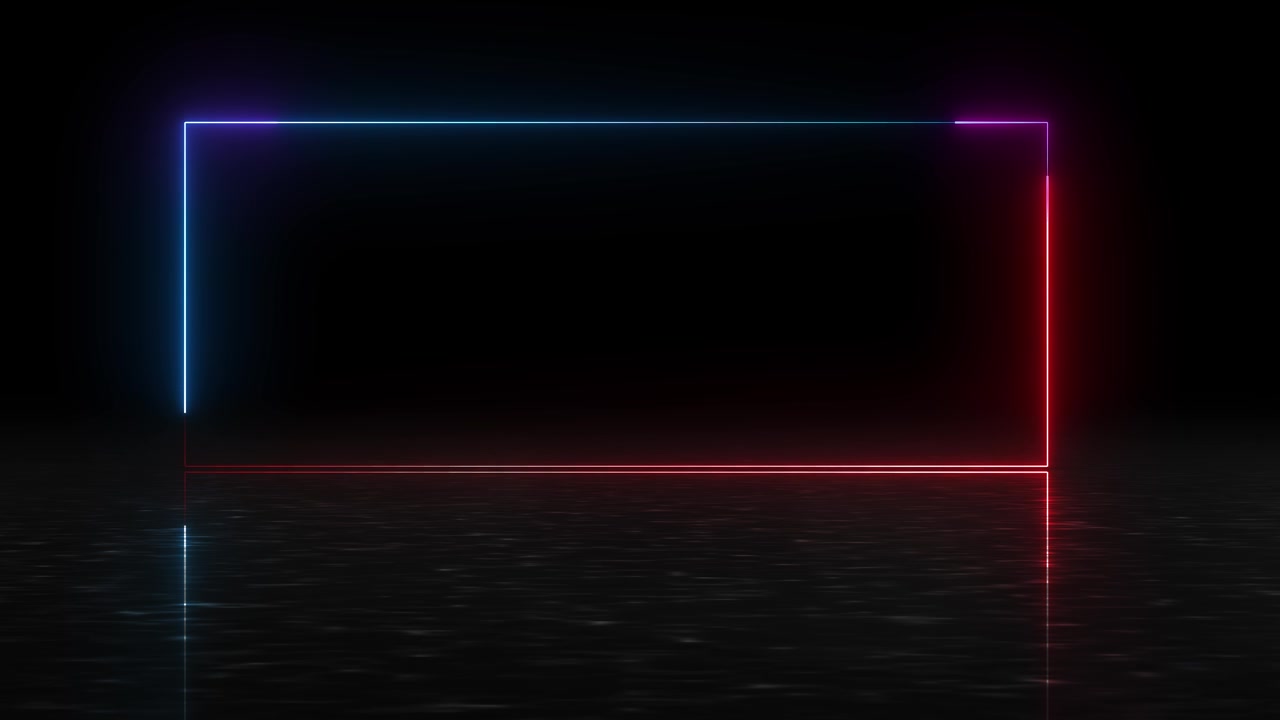 Blue red neon border visual with empty black center reflective floor glow and clean rectangular