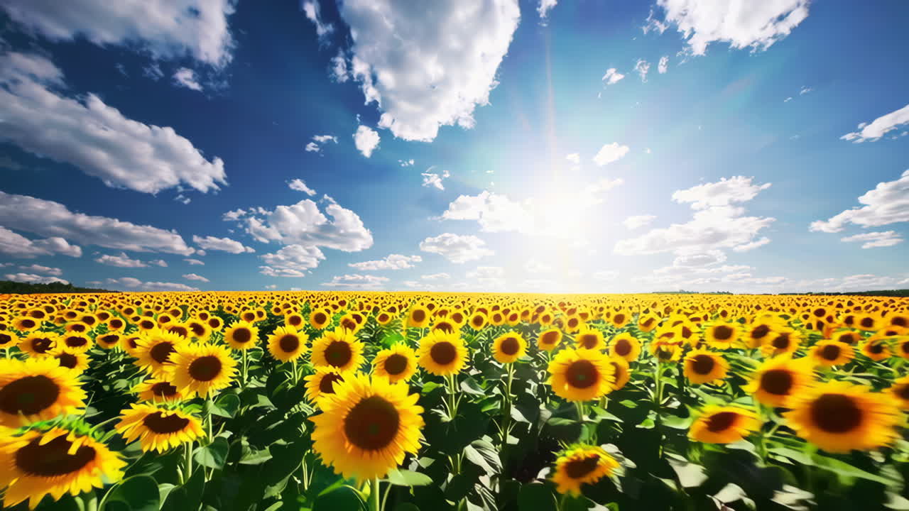 Vast Sunflower Fields Under a Bright Summer Sky