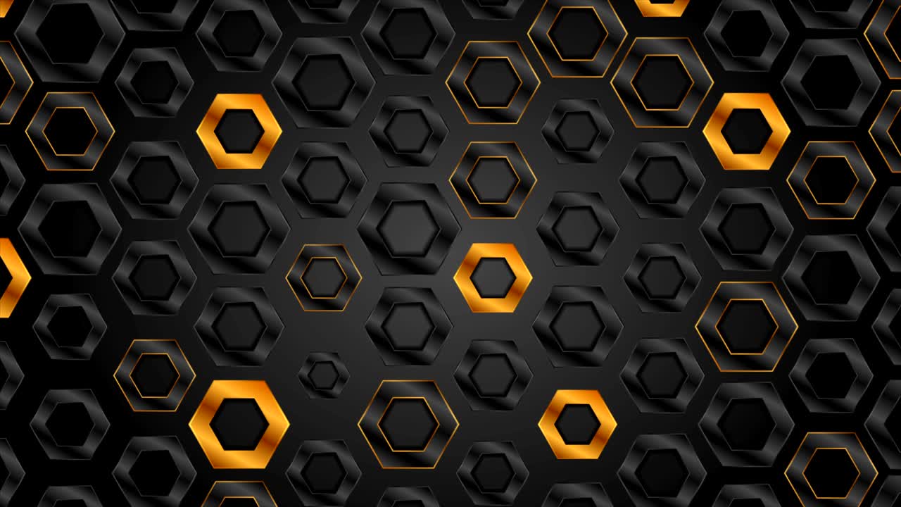 hexágonos brillantes negros y bronceados animación de video tecnológica