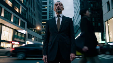 businessman in city at night