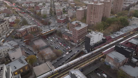 aerial view of rush hour traffic in brooklyn. shot on an autumn afternoon in new york city.