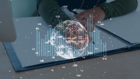 animation of globe with numbers over airplane