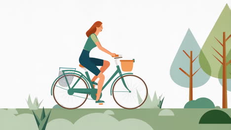 woman riding a bicycle in an illustrated outdoor setting