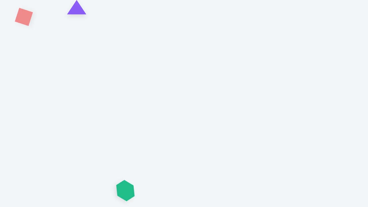 Playful animation of colorful geometric shapes falling across a clean minimal background. Ideal for motion graphics, educational videos, intros, transitions, kids content, and creative design projects