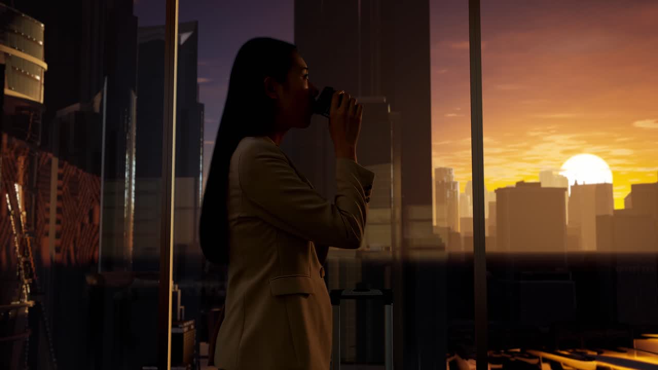 공항에서 커피를 마시는 사업가