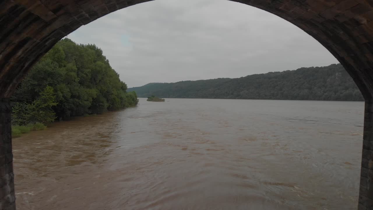 Flying under a train bridge in Lancaster, Pennsylvania - No Color Grading