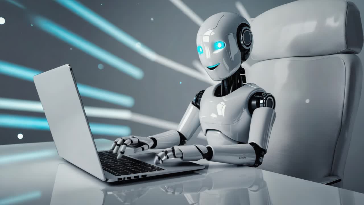 Robot Working on a Laptop