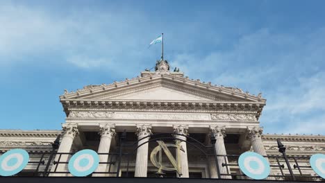 entrance, roof and columns palace of the argentine national congress, low angle