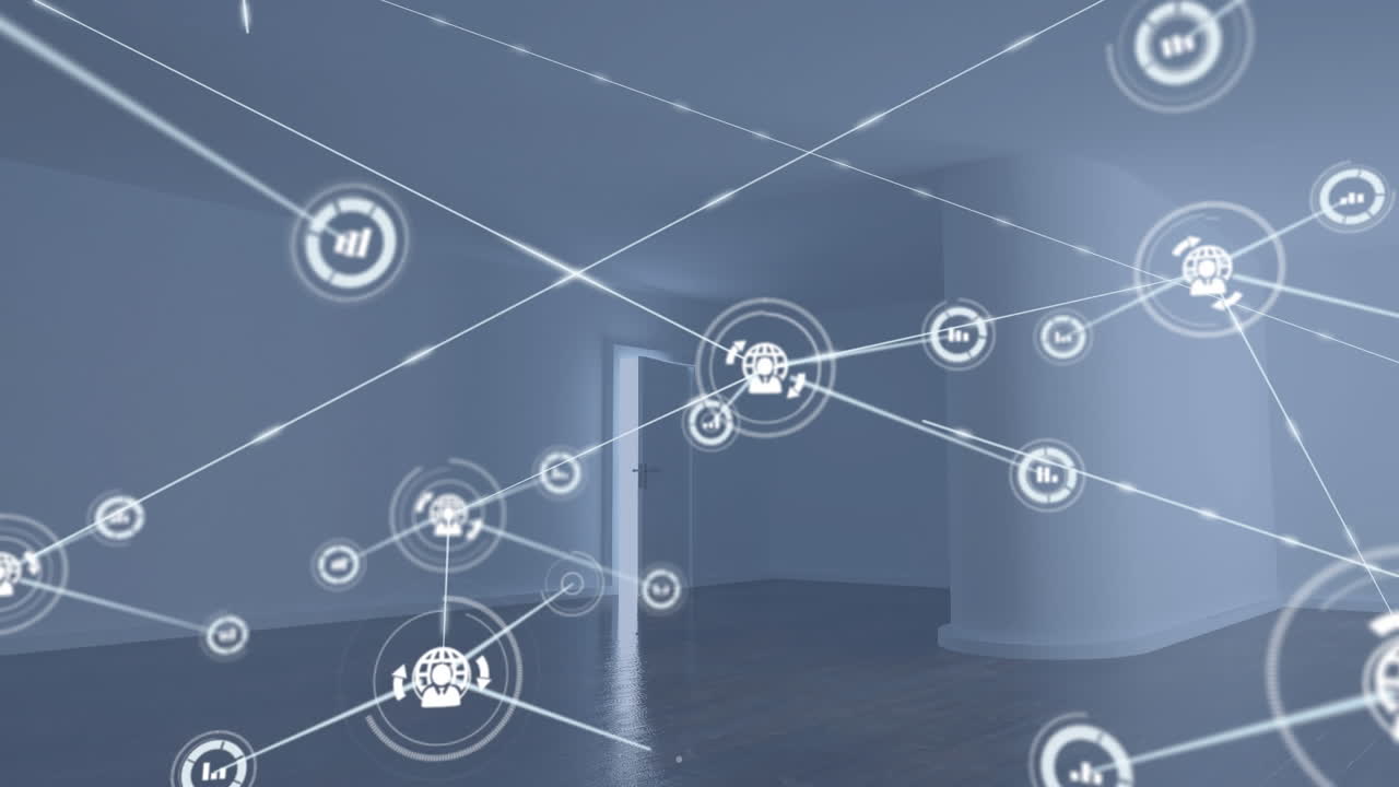 오피스 위의 아이콘과 연결 네트워크의 애니메이션