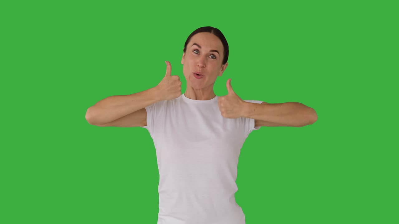 Thrilled woman giving thumbs up gesture