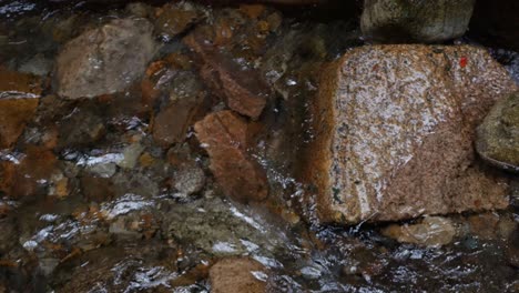 a tight shot of clear water as it rapidly runs through a gorge past the camera