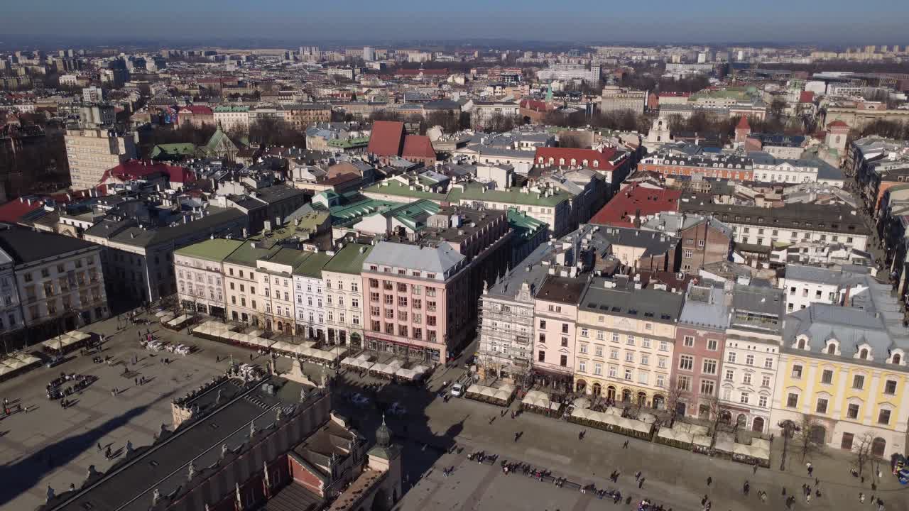 Aerial View of Krakow's Main Market Square with Historic Buildings