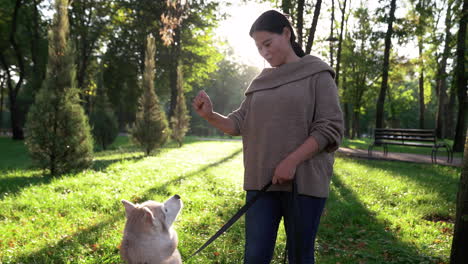 Dueña-De-Una-Mascota-Con-Su-Perro-En-El-Parque