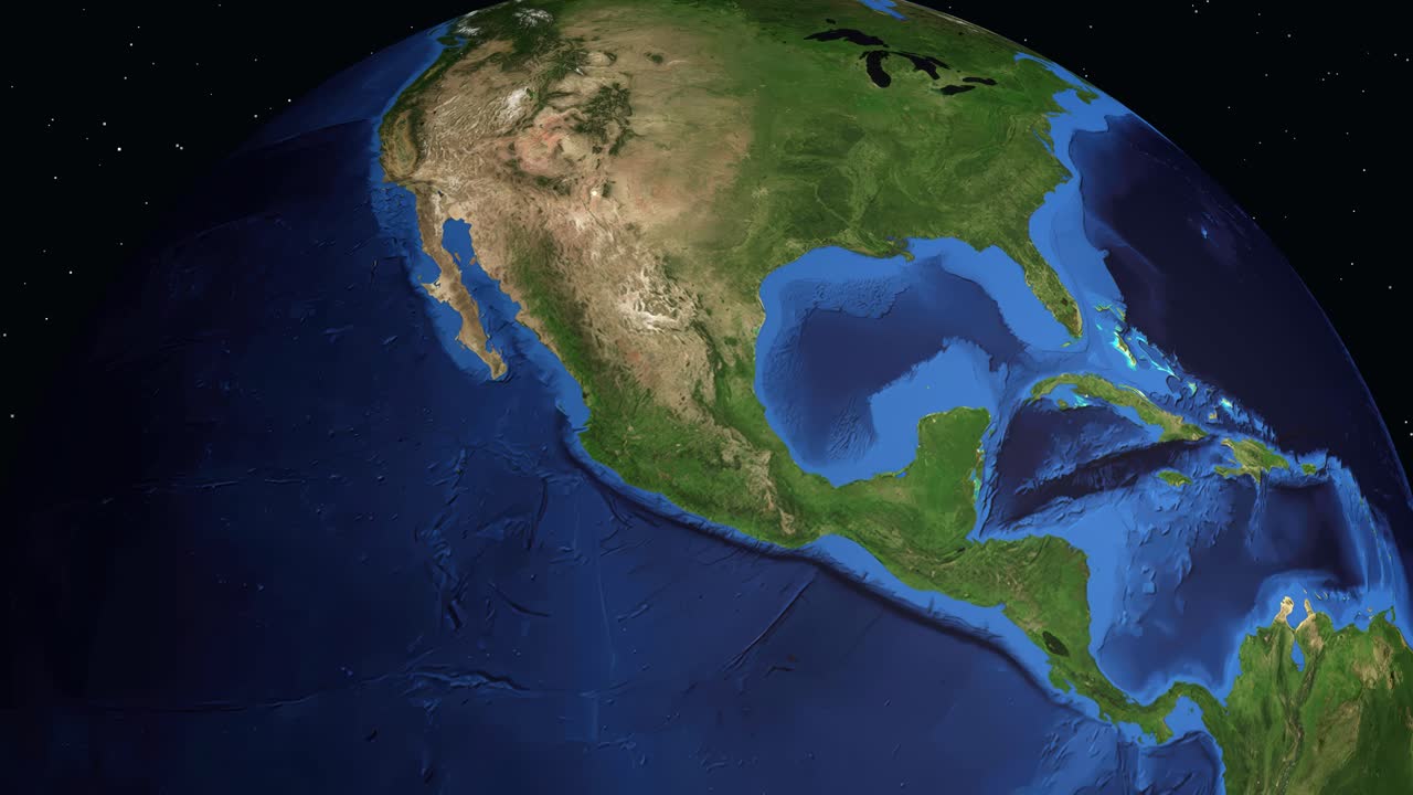 Animazione digitale che zoomma dallo spazio al Messico, rivelando i dati sulla popolazione per San Luis Potosí