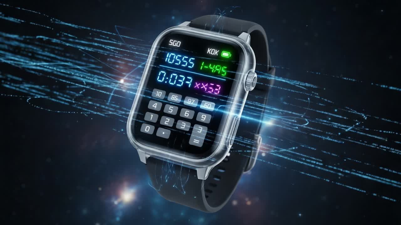 Futuristic Digital Watch Displaying Vibrant Data Readings Against a Cosmic Background with Energy Waves Emphasizing High-Tech Design and Functionality