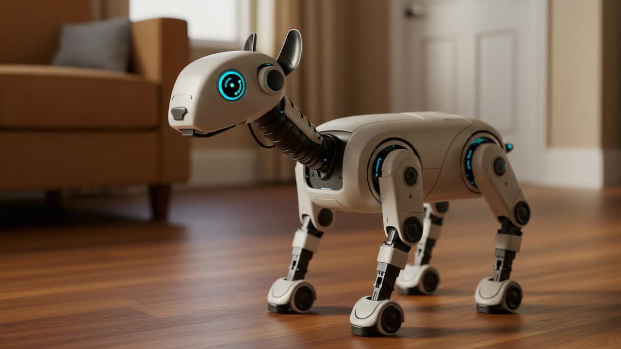 A Futuristic Robotic Pet: Exploring the Design and Features of an Advanced Robotic Dog in a Modern Living Space