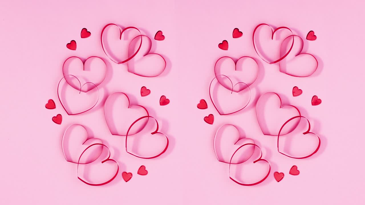 Red hearts romantic love decoration on pastel pink theme. Stop motion