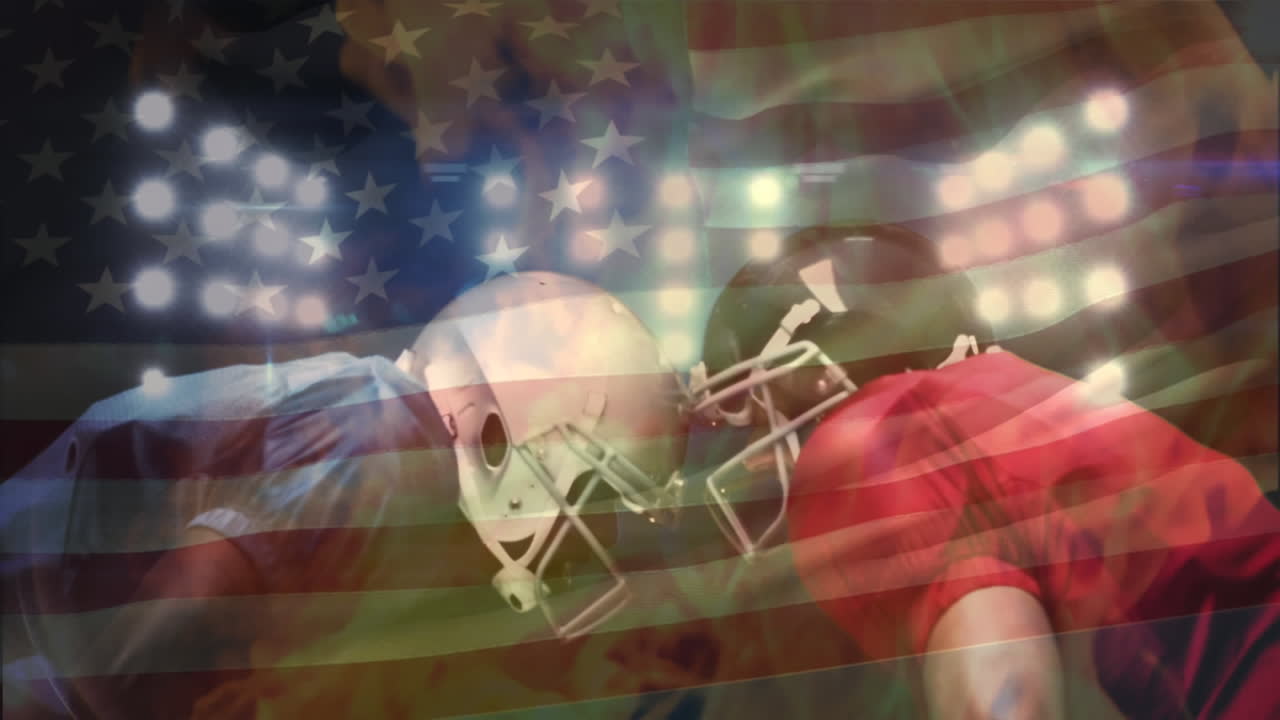 jugadores de fútbol americano de pie cara a cara en el estadio de fútbol