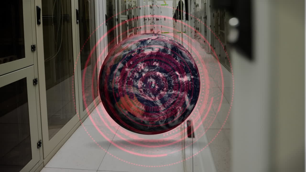 globo giratorio con círculos rojos