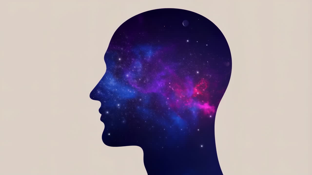 Head silhouette filled with a colorful nebula