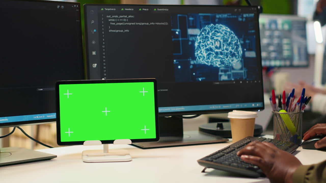 Admin Writing Code On Isolated Screen Tablet, Developing Machine Learning Apis