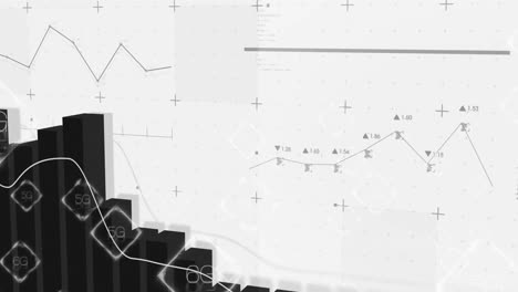 processing financial graphs and data in black and white on abstract background