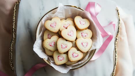 heart-shaped cookies in a bowl