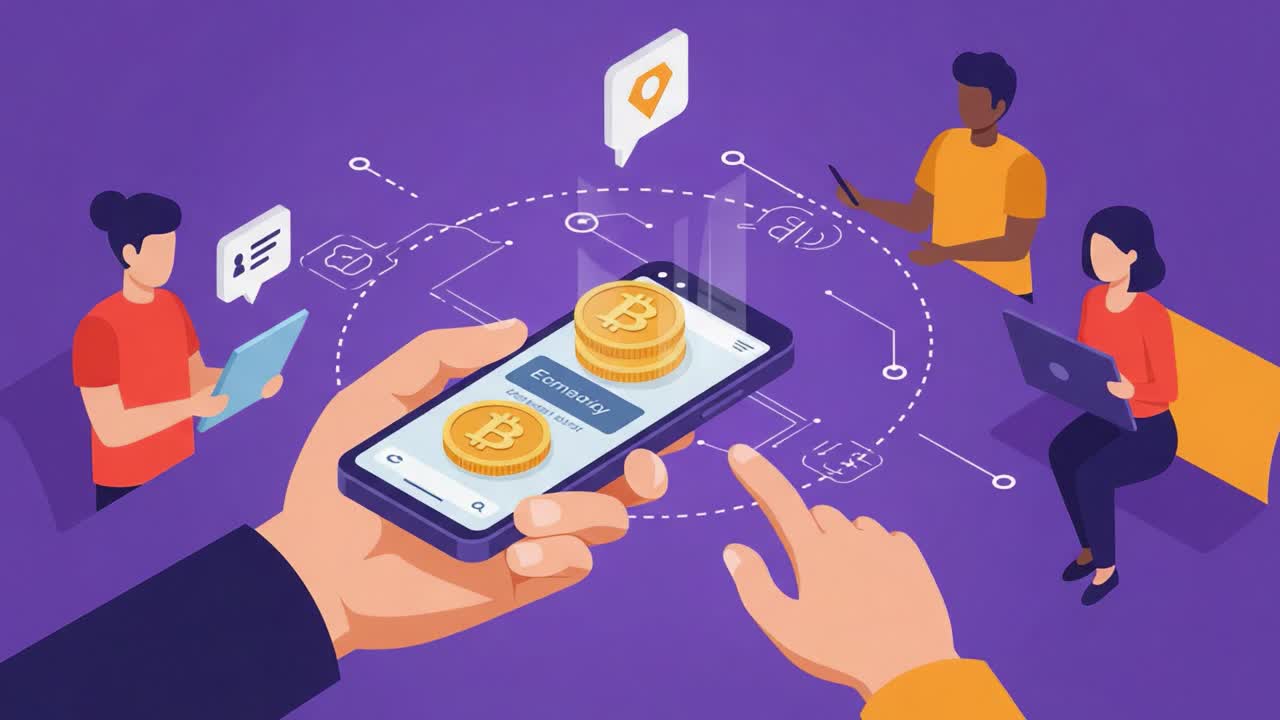 Exploring the Digital Economy: A Group Engaging with Cryptocurrency on Mobile Devices, Highlighting the Rise of Blockchain and Financial Innovation in Today's World