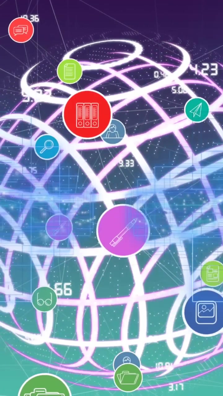 Animation of network of digital icons over spinning globe against blue and green gradient background
