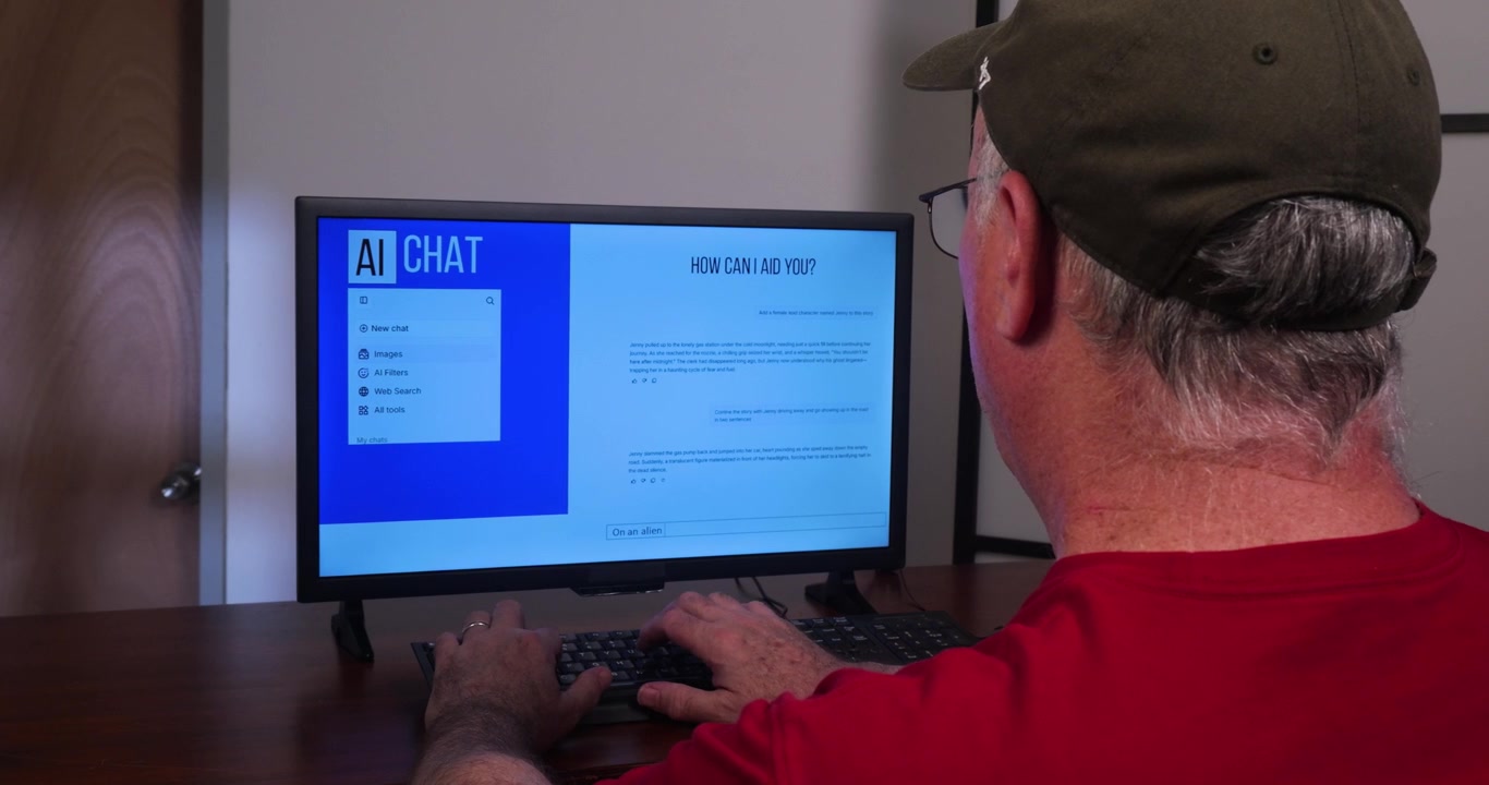 Man types information into an AI Chat bot