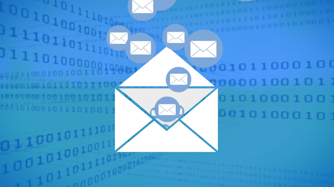 Animation of envelope over binary coding on blue background