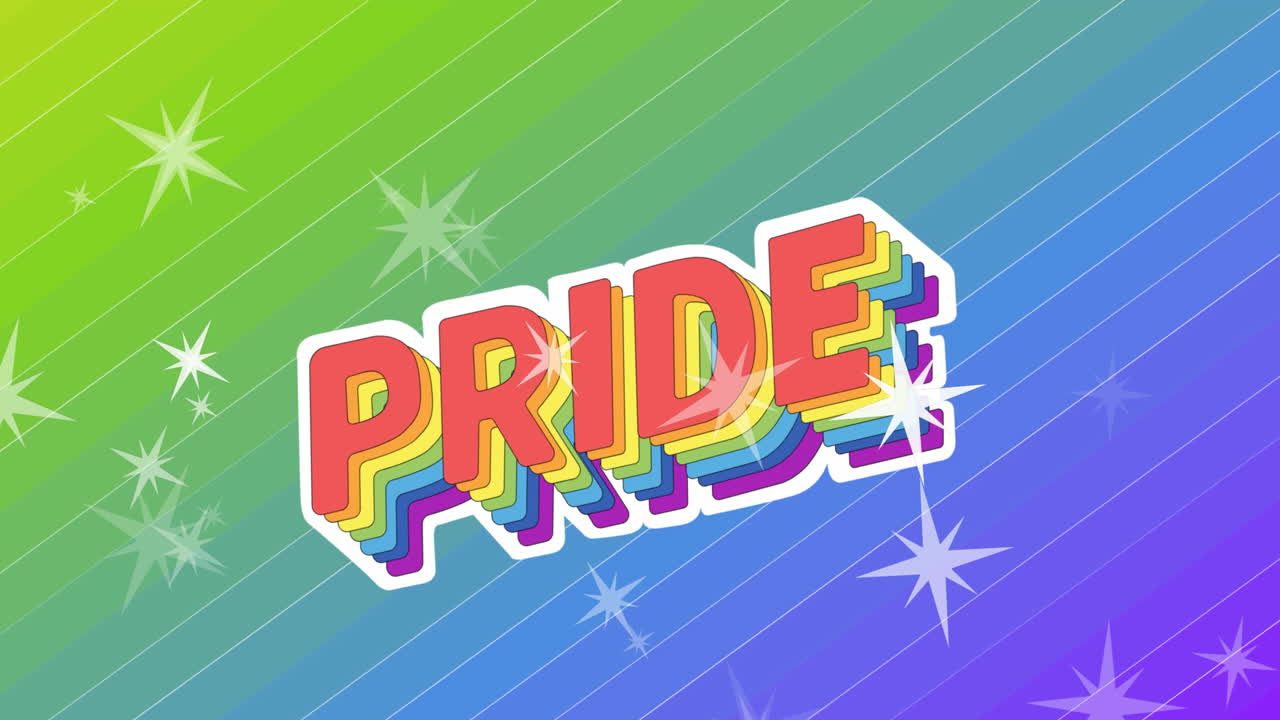 별과 무지개 배경 위의 자부심 텍스트의 애니메이션
