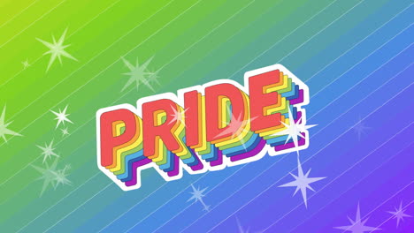 animación del texto del orgullo sobre las estrellas y el fondo del arco iris