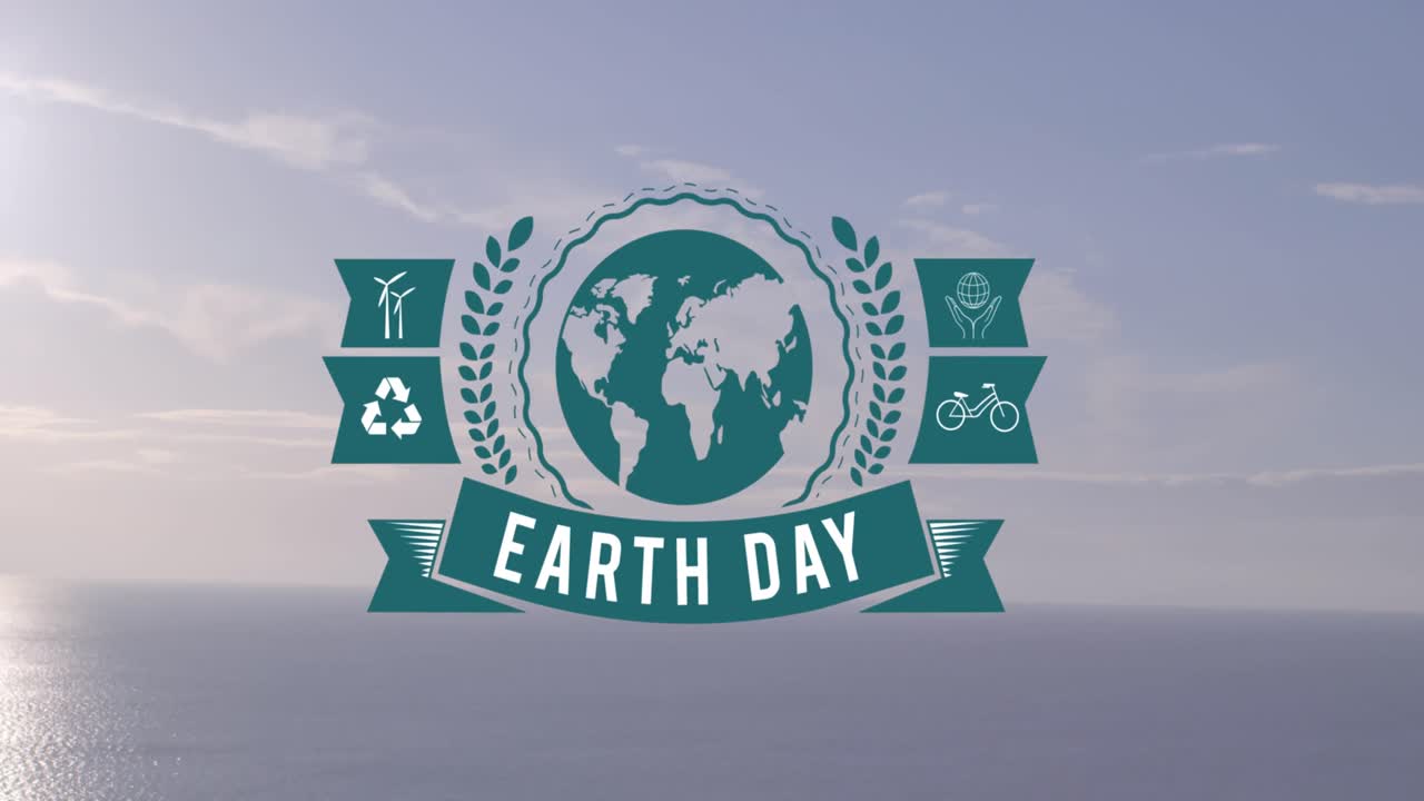 지구와 바다 위의 지구의 날 텍스트의 애니메이션