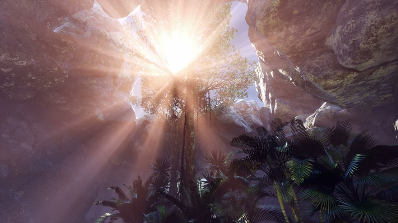 luz del sol dentro de una cueva misteriosa