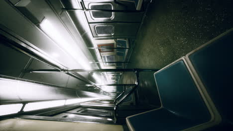 vertical empty metal subway train in urban chicago