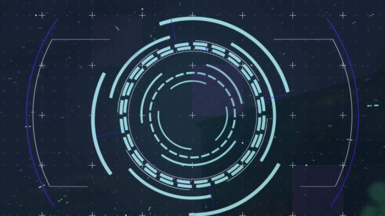 Animation of scope scanning over round scanner against tall buildings