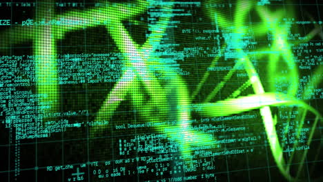 animation of dna strand, computer circuit board and scientific data processing