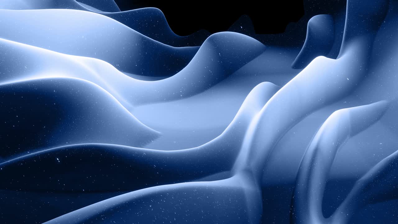 Beautiful abstract 3D surface with glitter sparkles, abstract 3d waves run on surface in loop. Black gray gradient, soft matte material with light inner glow. Smoothly 4k animation